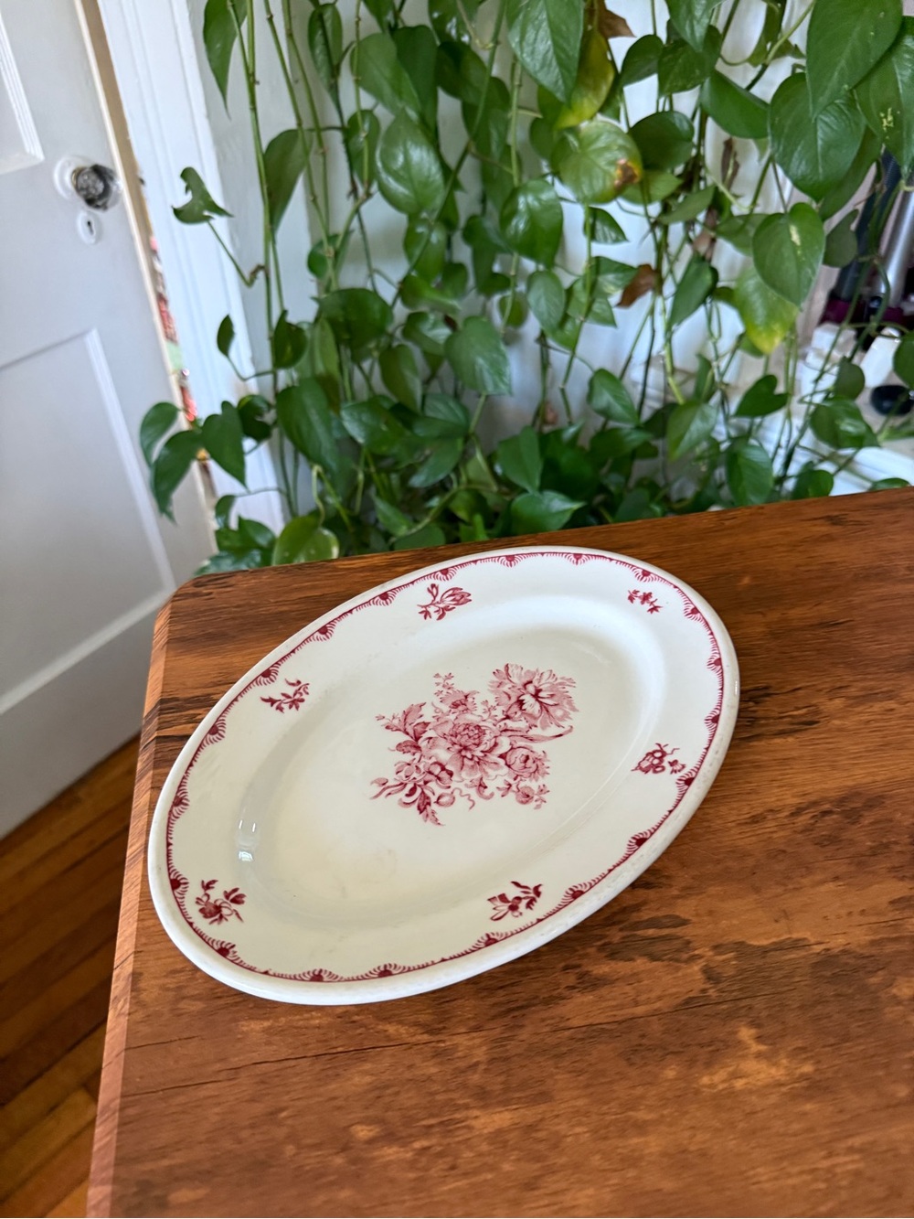 Vintage Red Floral Ceramic Serving Platter Home Dining TOWN Walker China